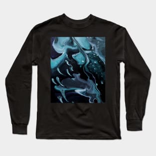 Ghosts - Black Gray White Teal Acrylic Pour Long Sleeve T-Shirt